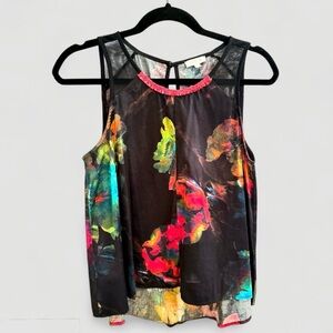 Weston Vibrant Sheer Floral Sleeveless Tank Top with Keyhole Back - Size Small